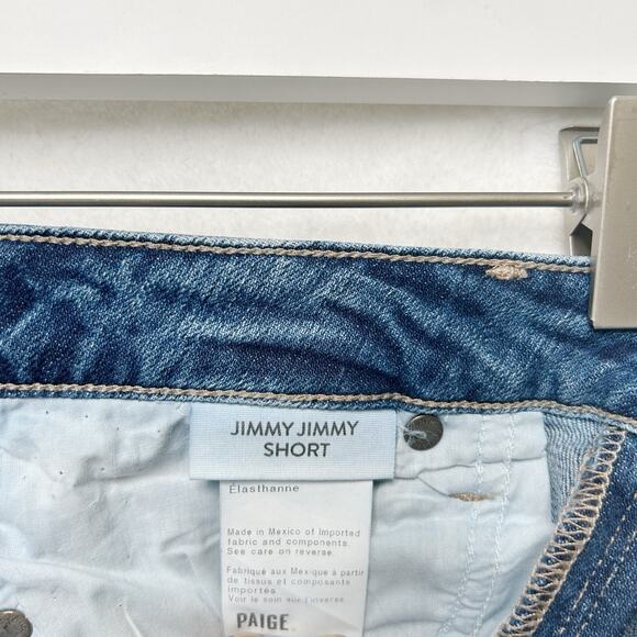 PAIGE Jimmy Jimmy Mid Rise Denim Jean Shorts Blue Cut Off Cuffed Raw‎ Hem Sz 27 - Picture 10 of 12